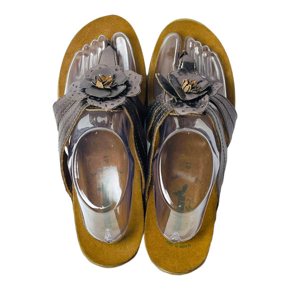 Bionatura Platinum Leather Flower Thong Comfort Sandal Women’s Sz EU 41 | US 10 - Picture 4 of 10